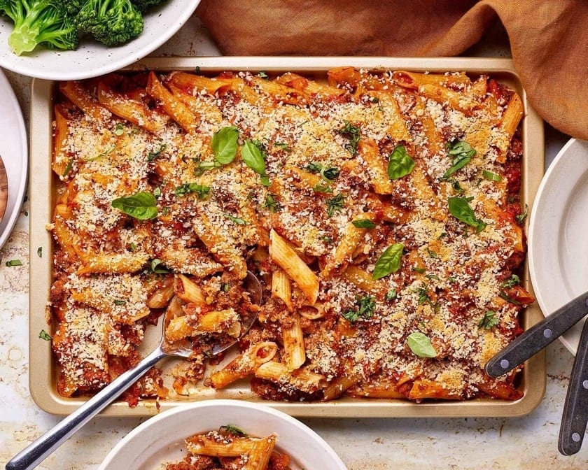 Family Penne With Meat Sauce.