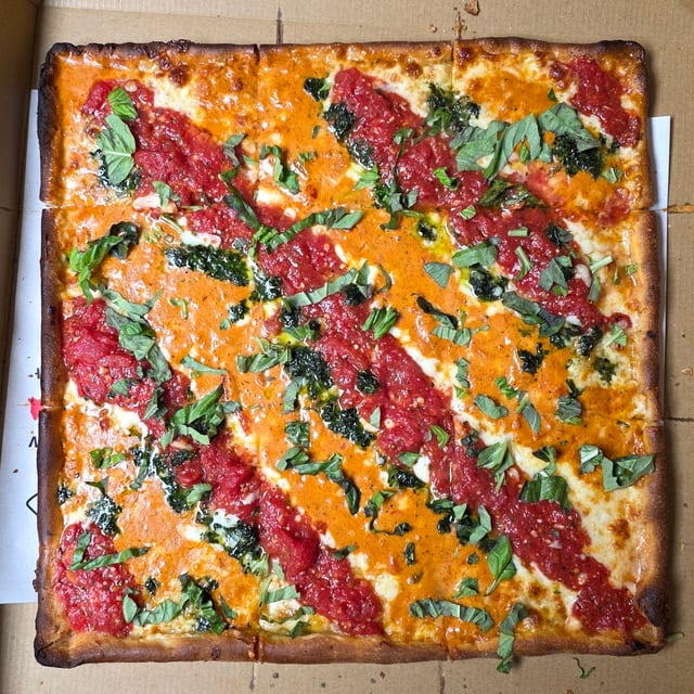 Tri Color Grandma Pizza.